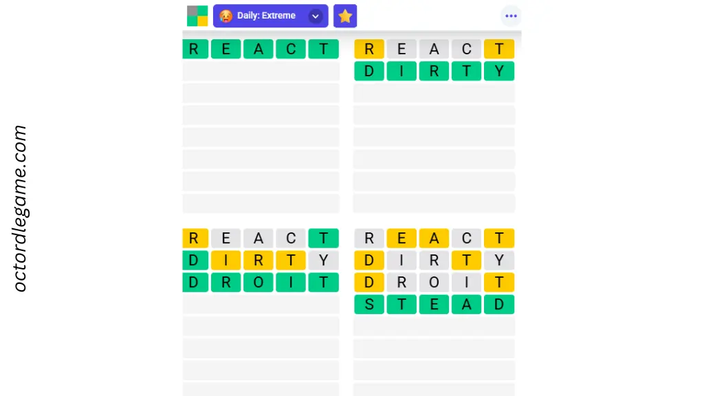 16 February, Quordle Extreme answers today screenshot