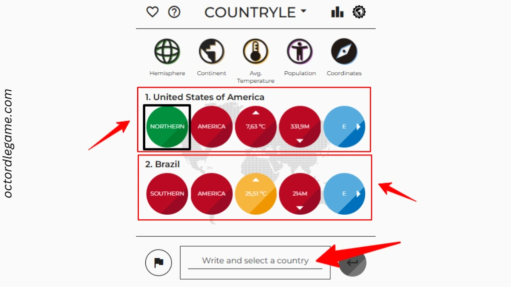 Countryle country guessing gameplay screenshot